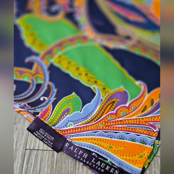 Ralph Lauren COLLECTION 100% Silk Scarf – Vibrant Ornate Print Made In Italy - Picture 6 of 6